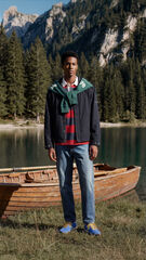 Springfield Striped long sleeve rugby polo shirt blue