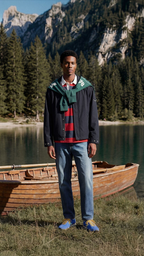 Springfield Striped long sleeve rugby polo shirt blue