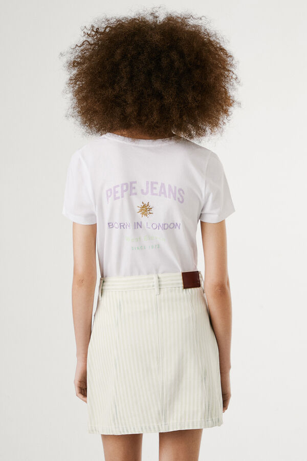 Pepe Jeans short sleeve T-shirt with embroidered logo and back drawing.  white