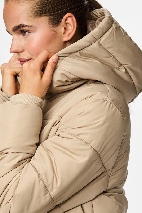 Pieces Padded coat with hood and pockets brown