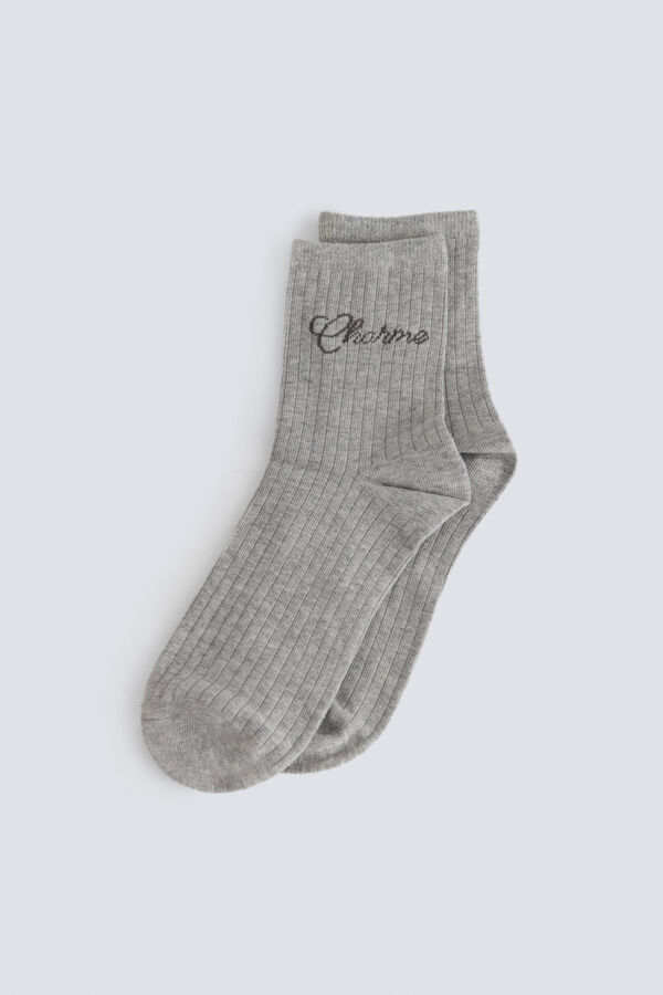 Springfield Ribbed word socks grey