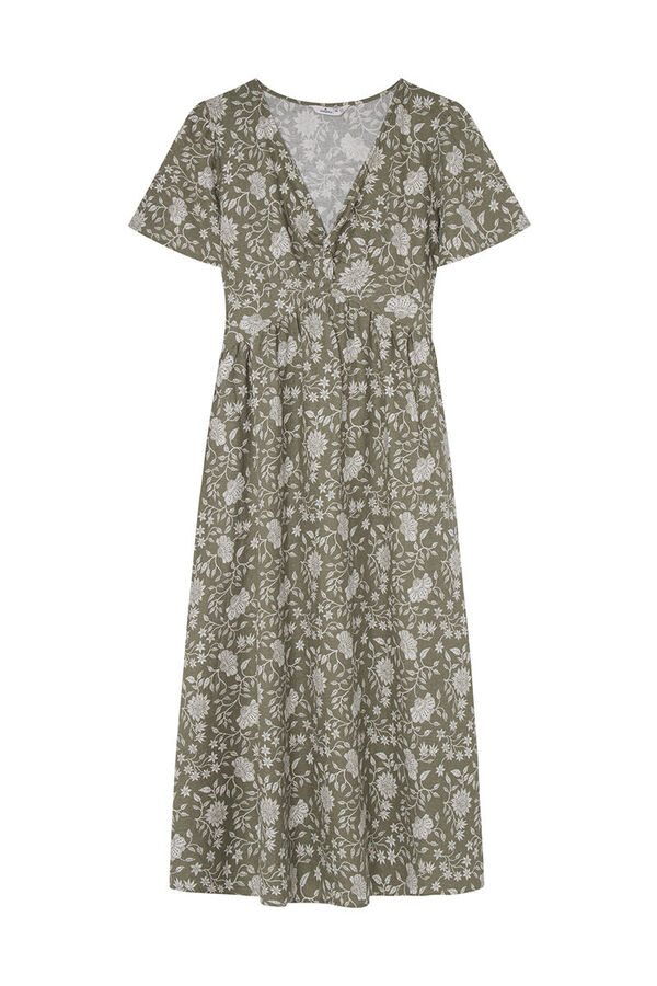 Springfield Linen midi dress with knot neckline dark gray