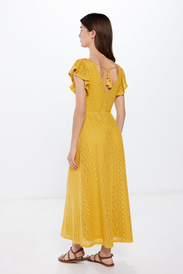 Springfield Kratka haljina s kukičanjem i volanima na ramenima Žuta