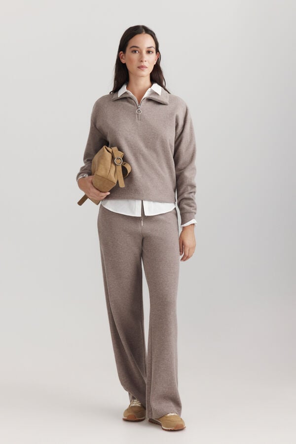 Springfield Fine knit zip fastening neck jumper nude