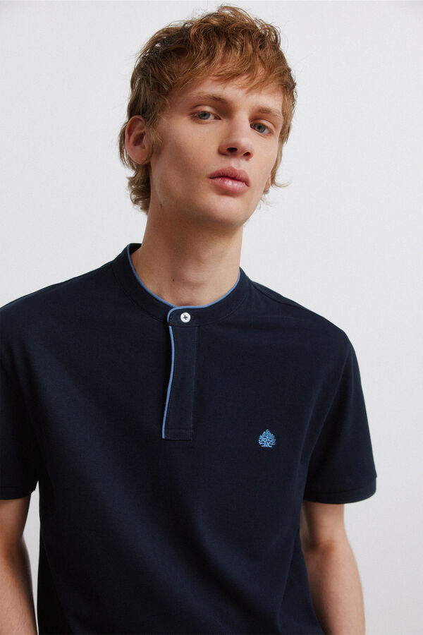 Springfield Piqu&eacute; mandarin collar slim fit polo shirt blue