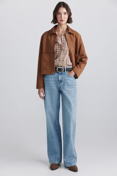 Springfield Plaid mandarin collar ruffle shirt