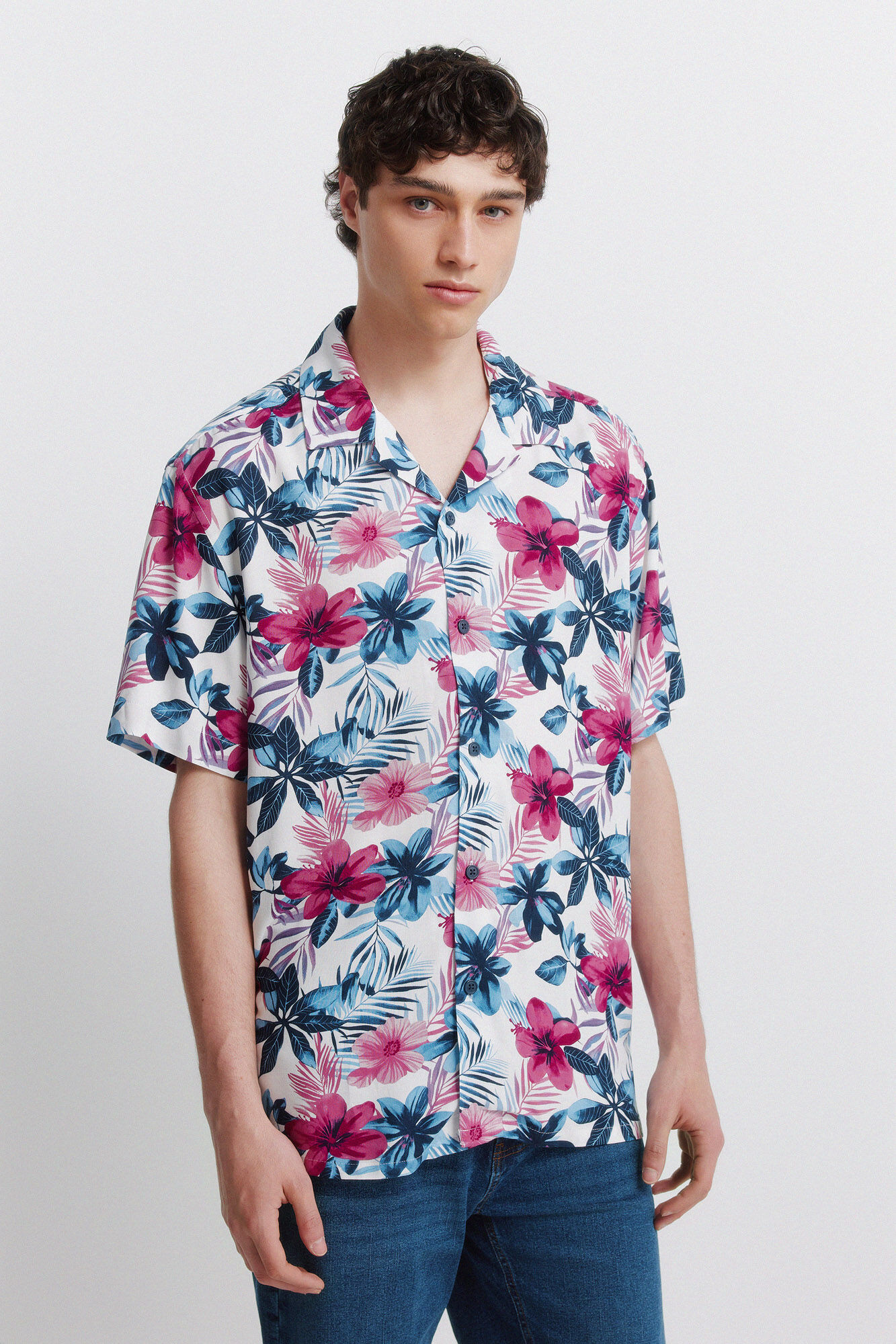 Springfield Camisa de manga curta em viscose estampada
