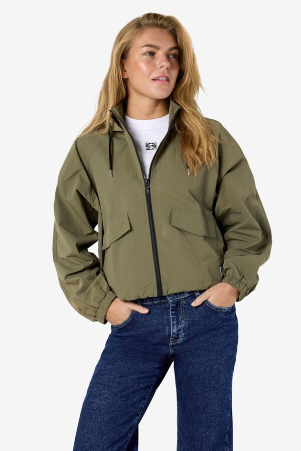 Noisy May Hooded, zip fastening and front pocket windbreaker green