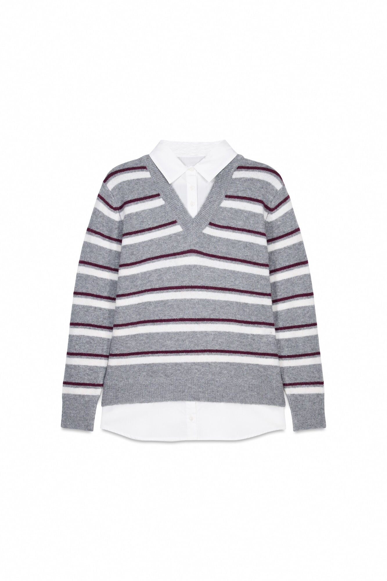 Springfield Striped V-neck mixed fabric jumper