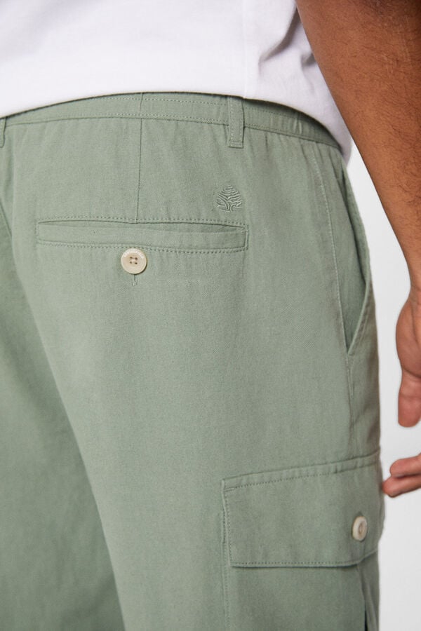Springfield Pantalón cargo lino slim fit verde