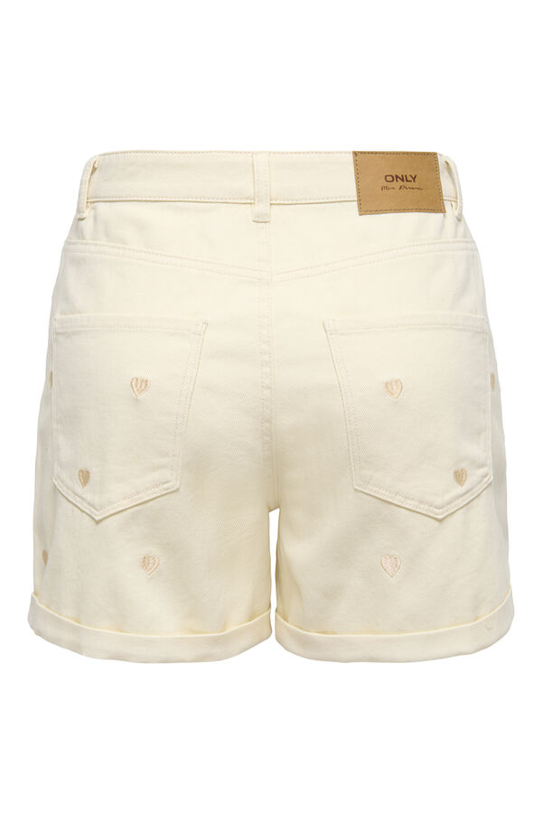 Only Jeans-Shorts mit Herzstickerei Naturwei&szlig;