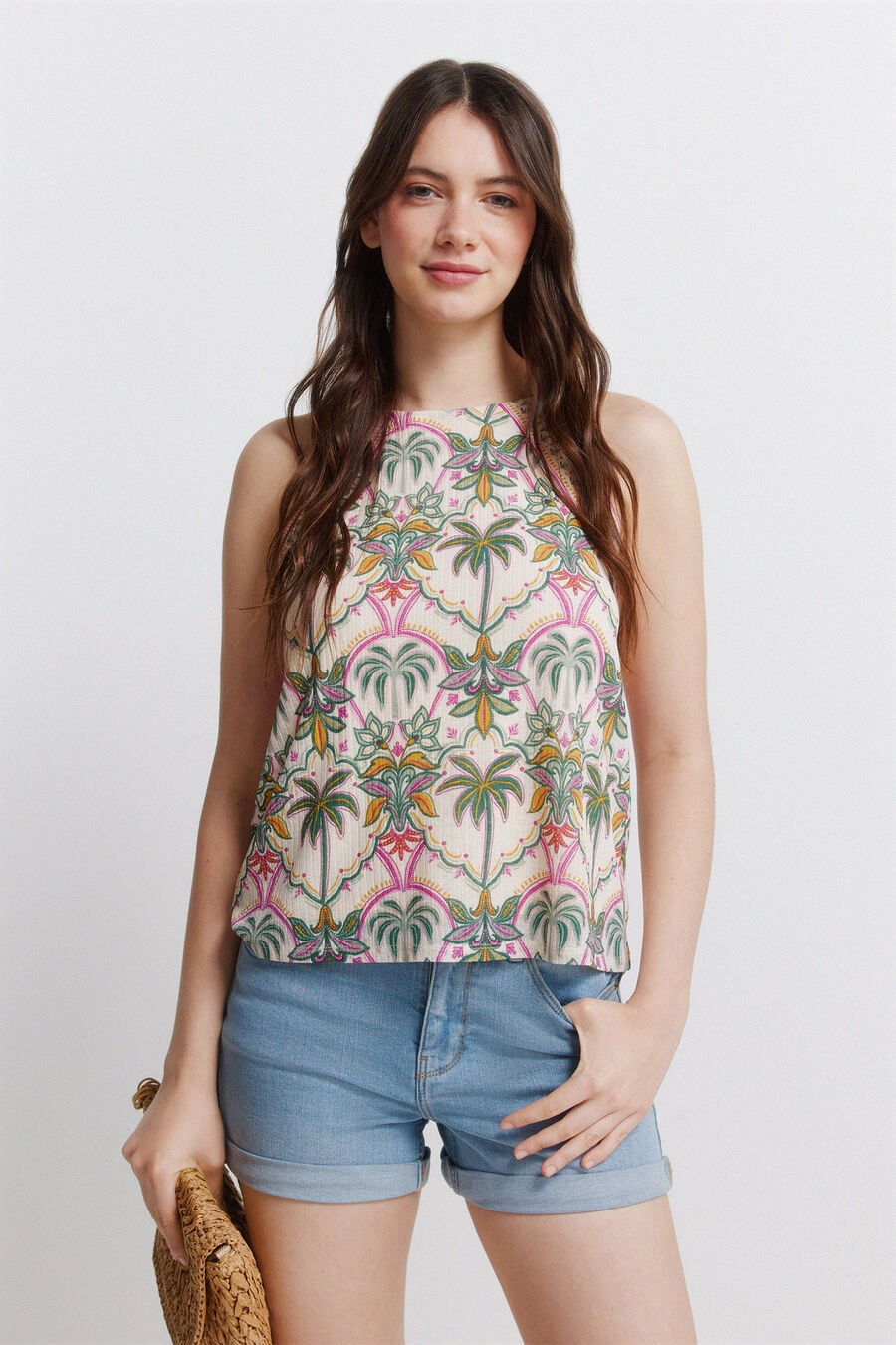 Camiseta cuello halter estampada