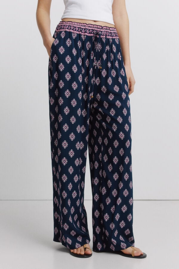 Springfield Printed rustic drawstring trousers blue