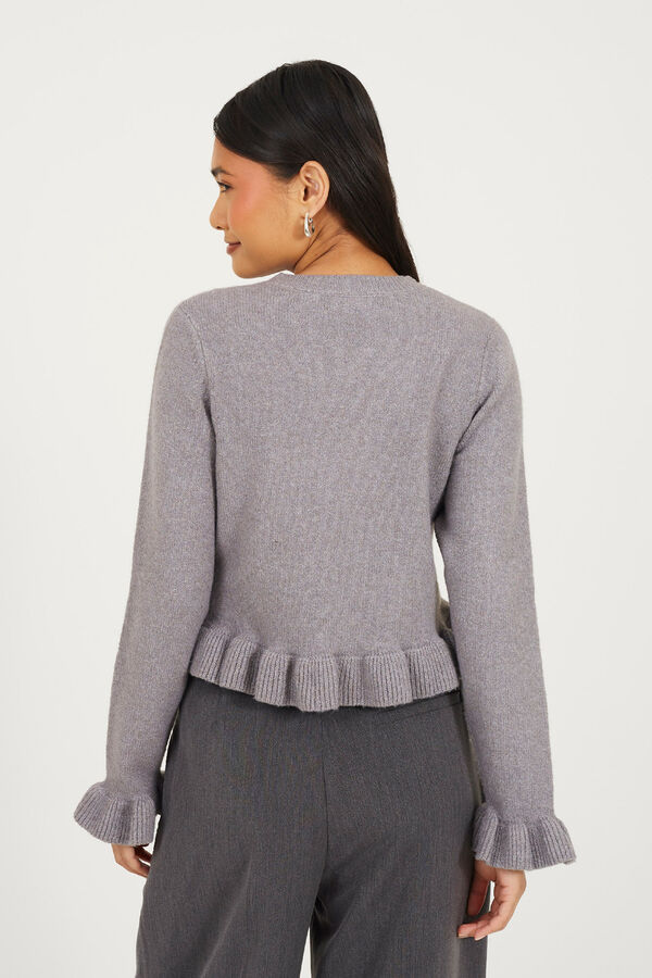 Brave Soul C&aacute;rdigan de punto con volantes gris