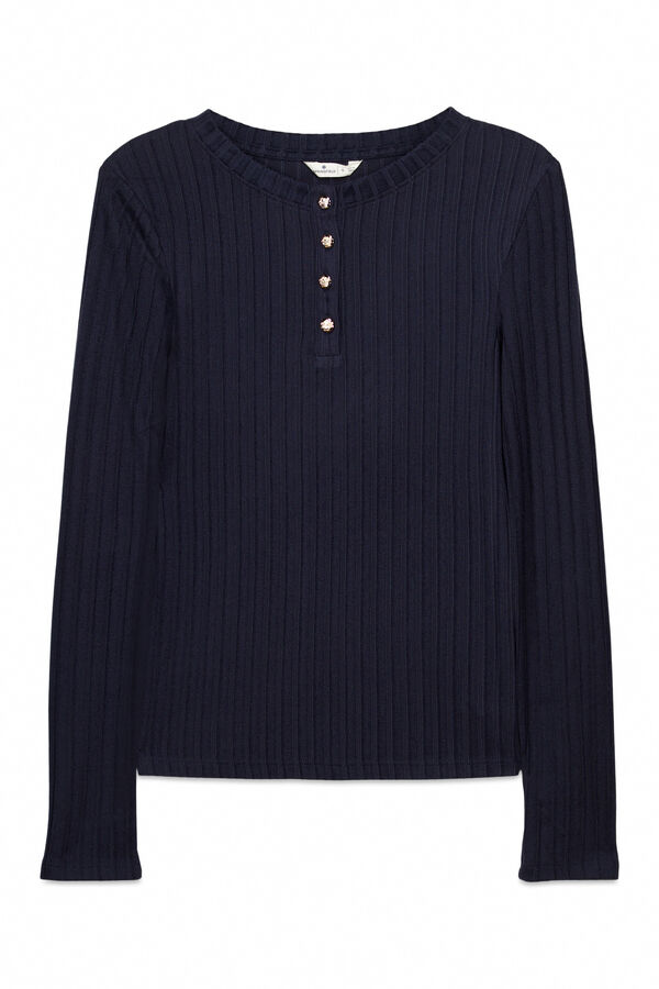 Springfield Ribbed buttons neck T-shirt blue