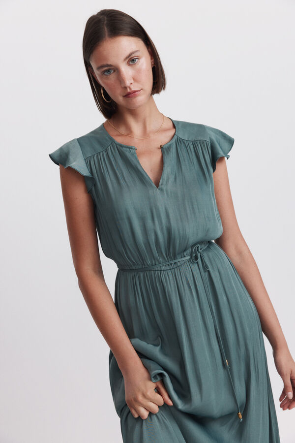 Springfield Fluid satin-finish long dress green