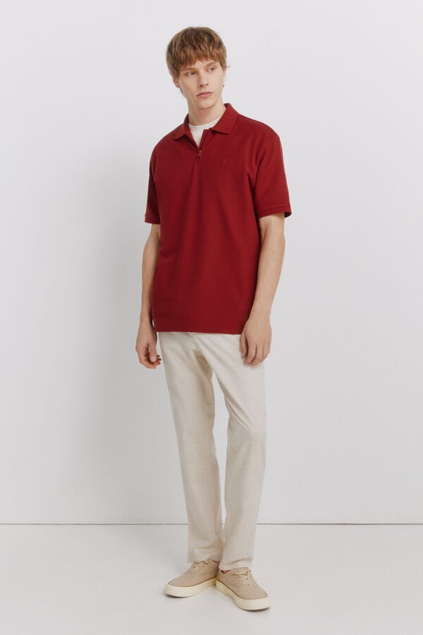 Springfield Piqu&eacute; zip regular fit polo shirt red