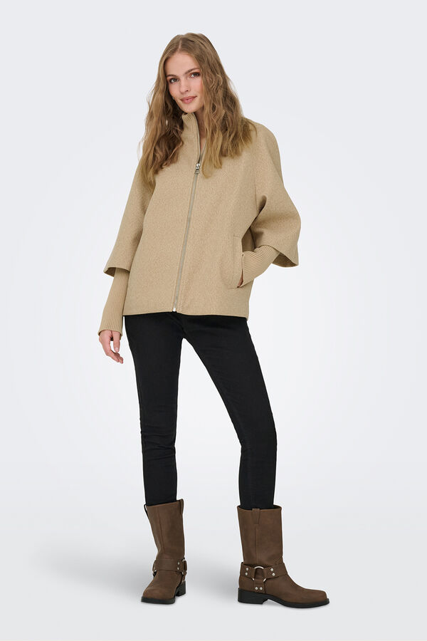 JDY Sobretudo de tecido com fecho-&eacute;clair cru