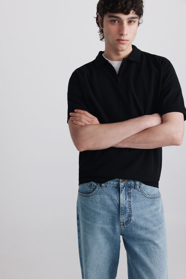 Springfield Zip fastening structure polo shirt black