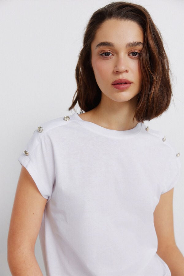 Springfield Short sleeve button T-shirt white