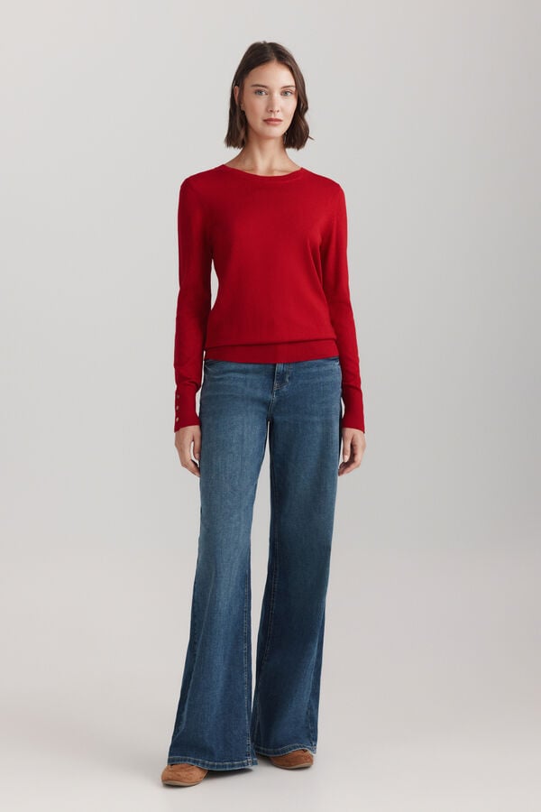 Springfield Basic fine knit buttoned jumper red