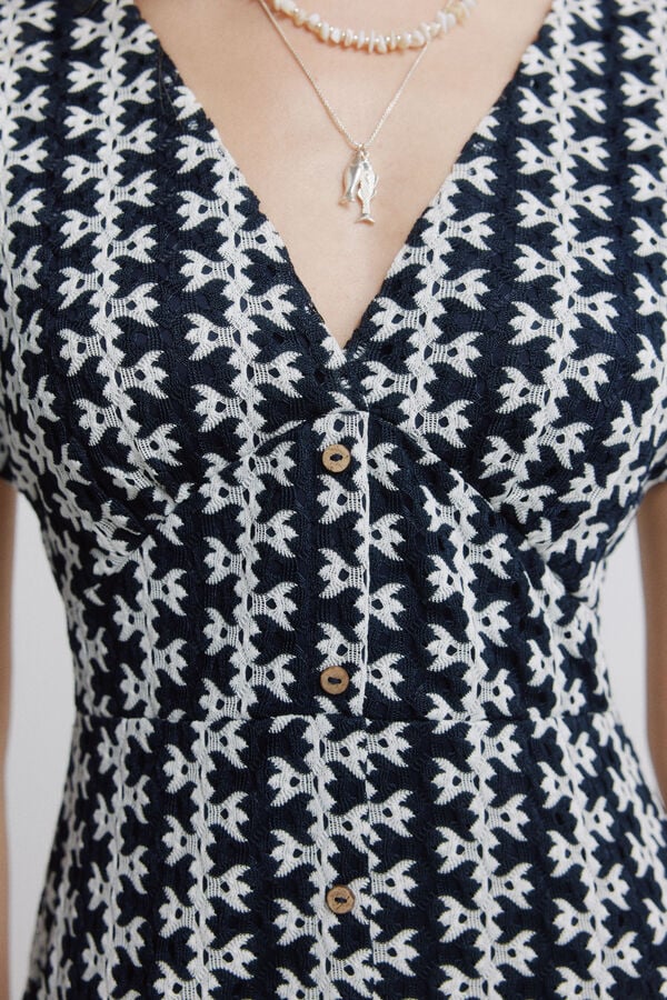 Springfield Embroidered midi dress blue