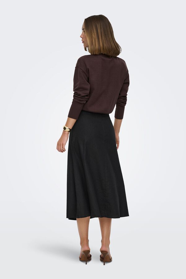 Only Falda midi de lino negro