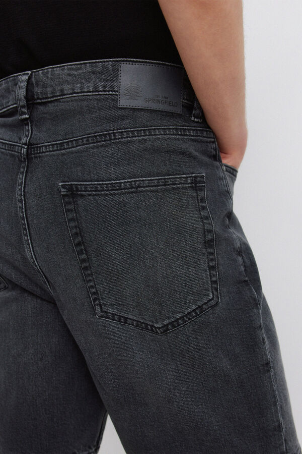 Springfield Black regular fit washed denim Bermuda shorts grey