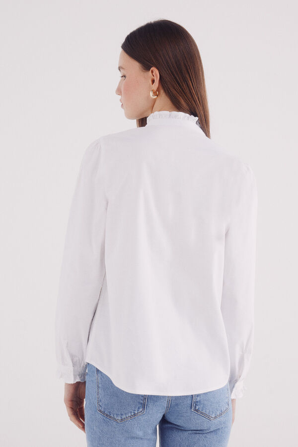 Springfield Oxford blouse with ruffle neck nude