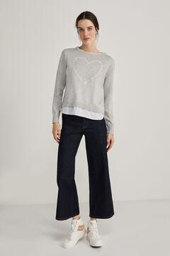 Springfield Two-material heart jumper grey mix