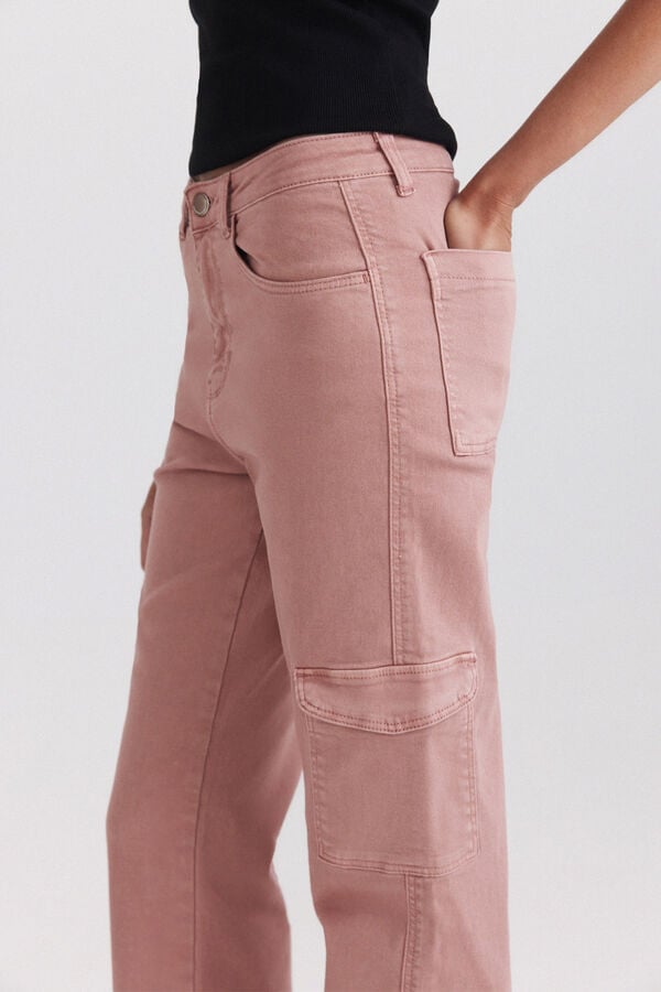 Springfield Cargo straight jeans pink