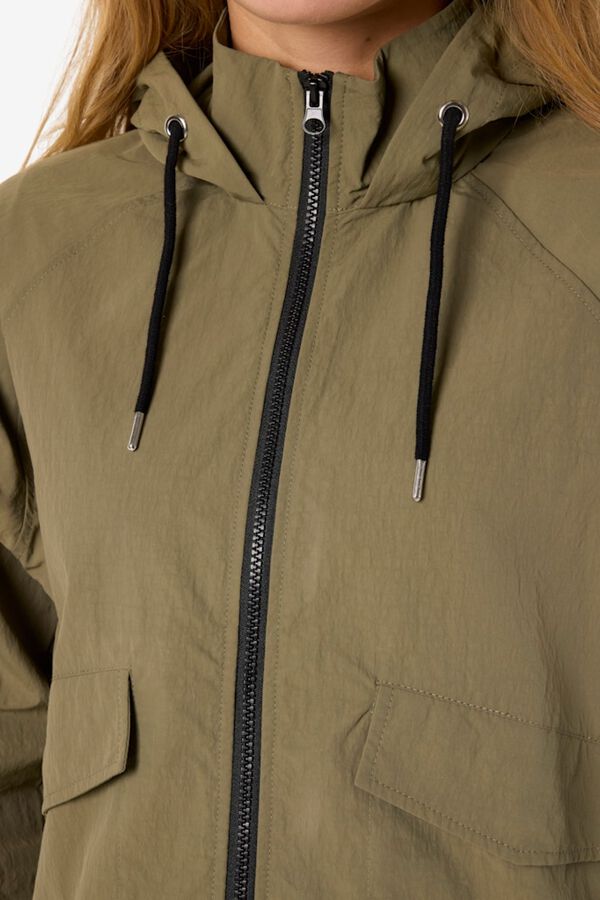 Noisy May Hooded, zip fastening and front pocket windbreaker green