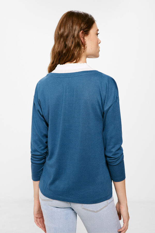 Springfield T-Shirt Materialmix Kragen Rüschen azulado