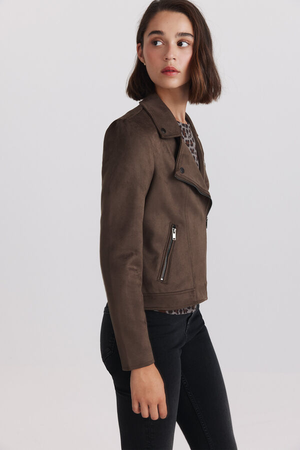 Springfield Faux suede biker jacket nude