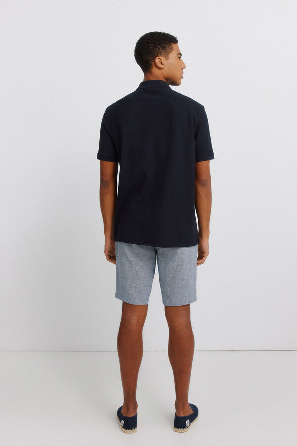 Springfield Bermuda dobby en lin comfort fit bleu