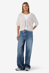 Noisy May Pointelle knit tie top grey