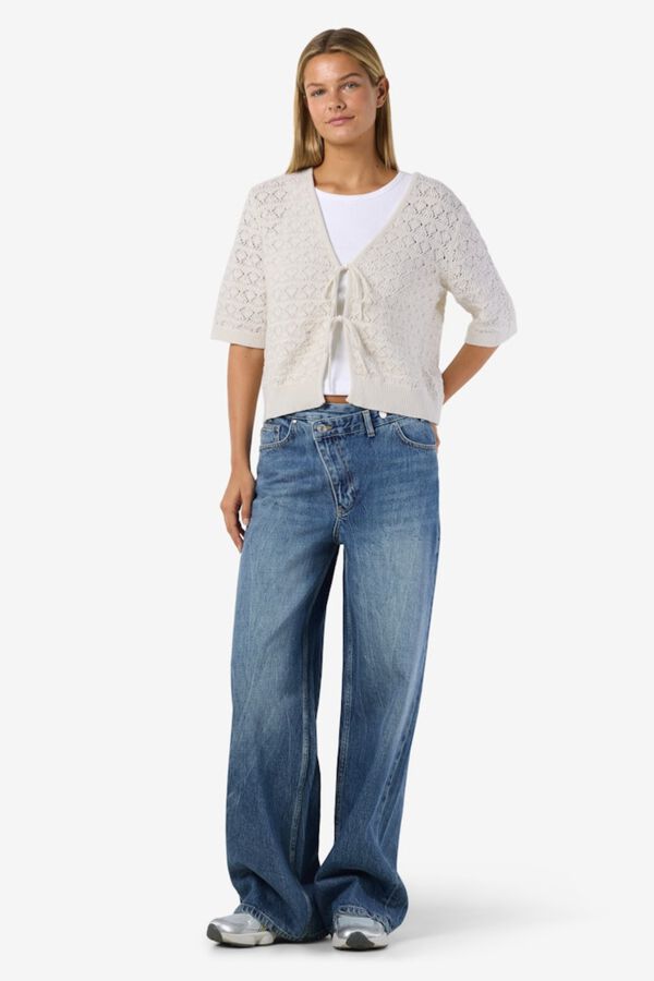 Noisy May Pointelle knit tie top grey