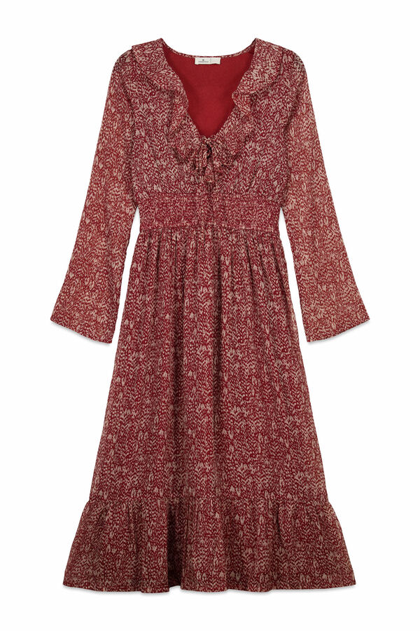 Springfield Vestido midi estampado com decote folho vermelho