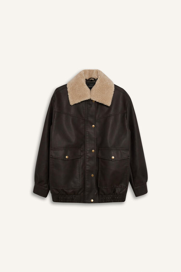 DeFacto Cazadora oversize efecto piel tostado