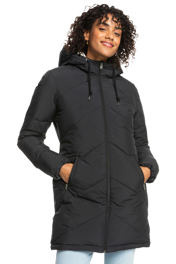 Springfield Better Weather - Longline puffer jacket with hood for women black