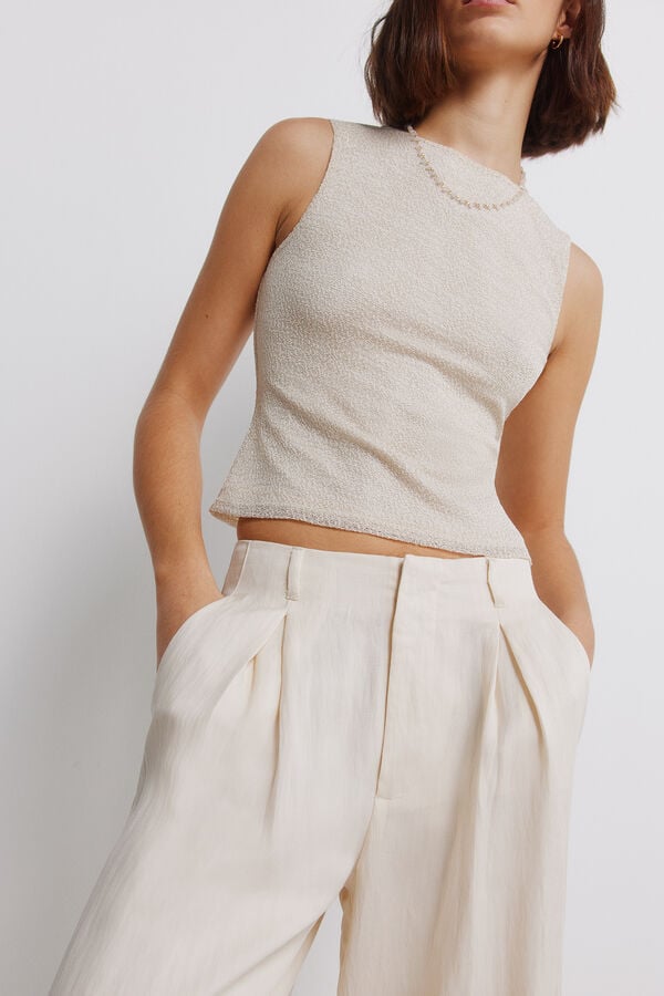 Springfield Pleated wide-leg trousers nude