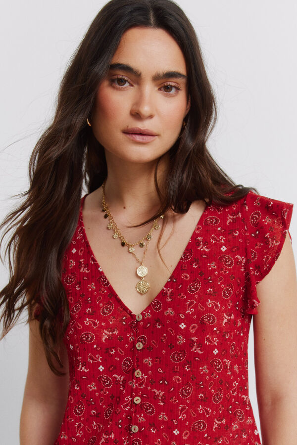 Springfield Short sleeve ruffle T-shirt red