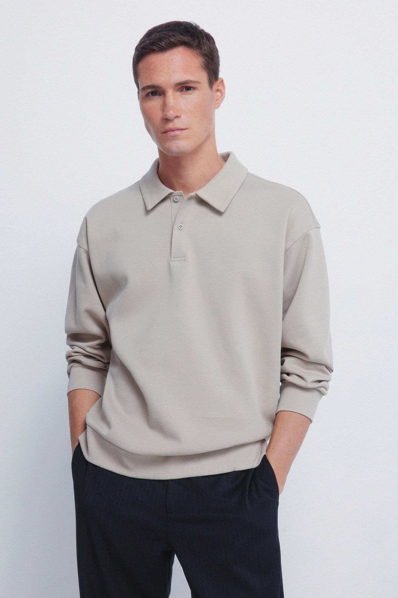 Springfield Polo shirt piqu&eacute; long sleeve interlock boxy fit