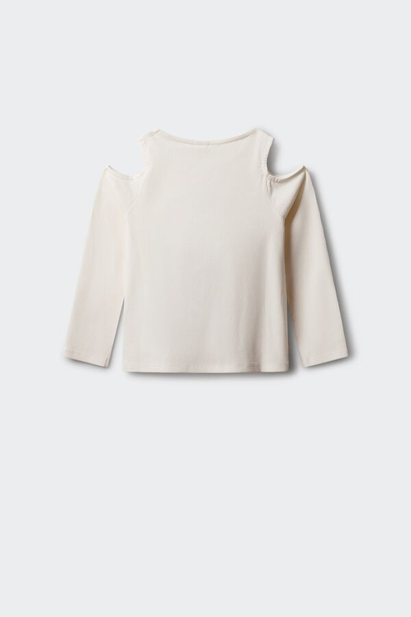 Springfield Kids T-shirt manga comprida ombro descoberto canelada de menina bege