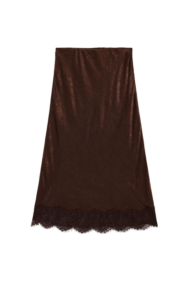 Koton Falda midi satinada encaje tostado