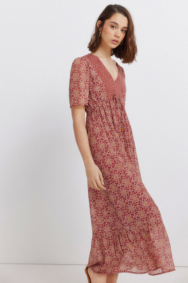 Springfield Border print neckline midi dress red