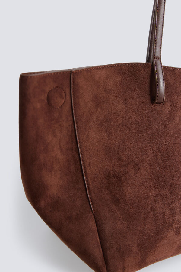 Springfield Mala tote bag efeito camur&ccedil;a castanho