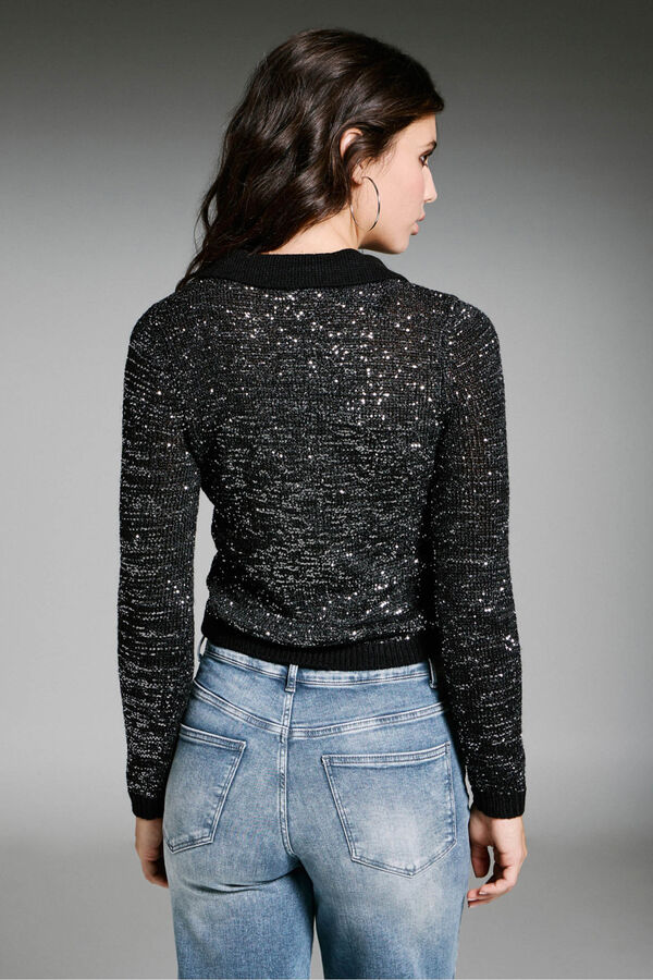 Only Sequin polo shirt black