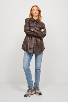Springfield Faux leather jacket with belt brown