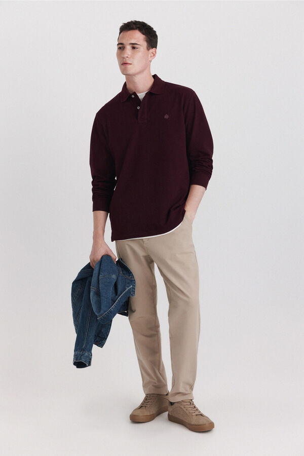 Springfield Polo piqu&eacute; manga larga regular fit burdeos